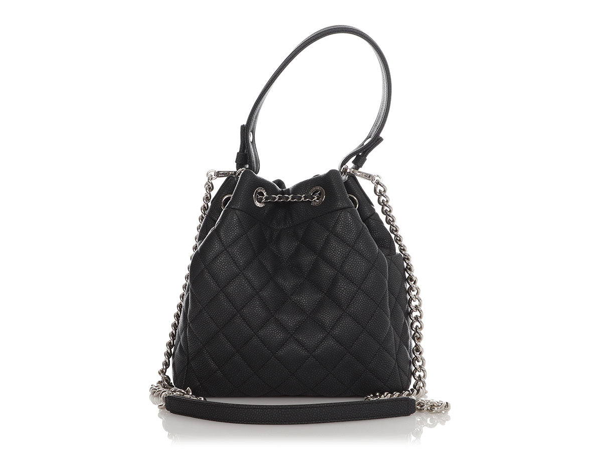 Chanel Small Black Quilted Grained Calfskin Drawstring Bucket Bag
