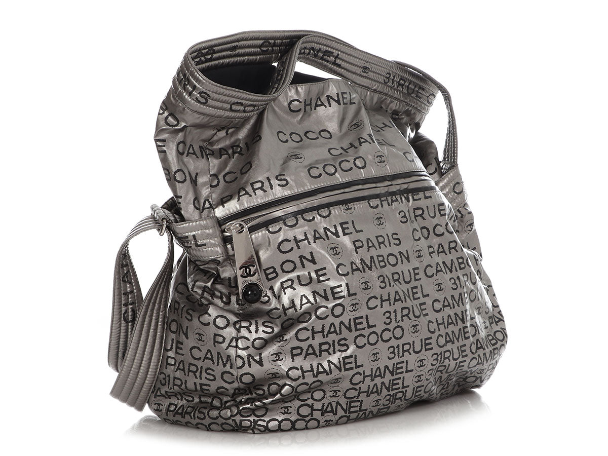 Chanel Silver Logo Fabric Tote