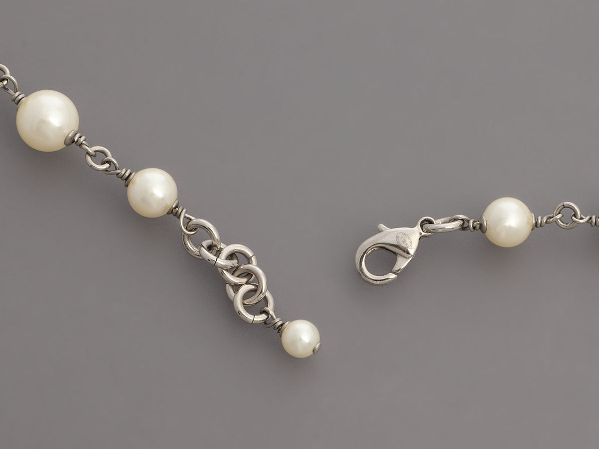 Chanel Long Pearl and Crystal Logo Necklace