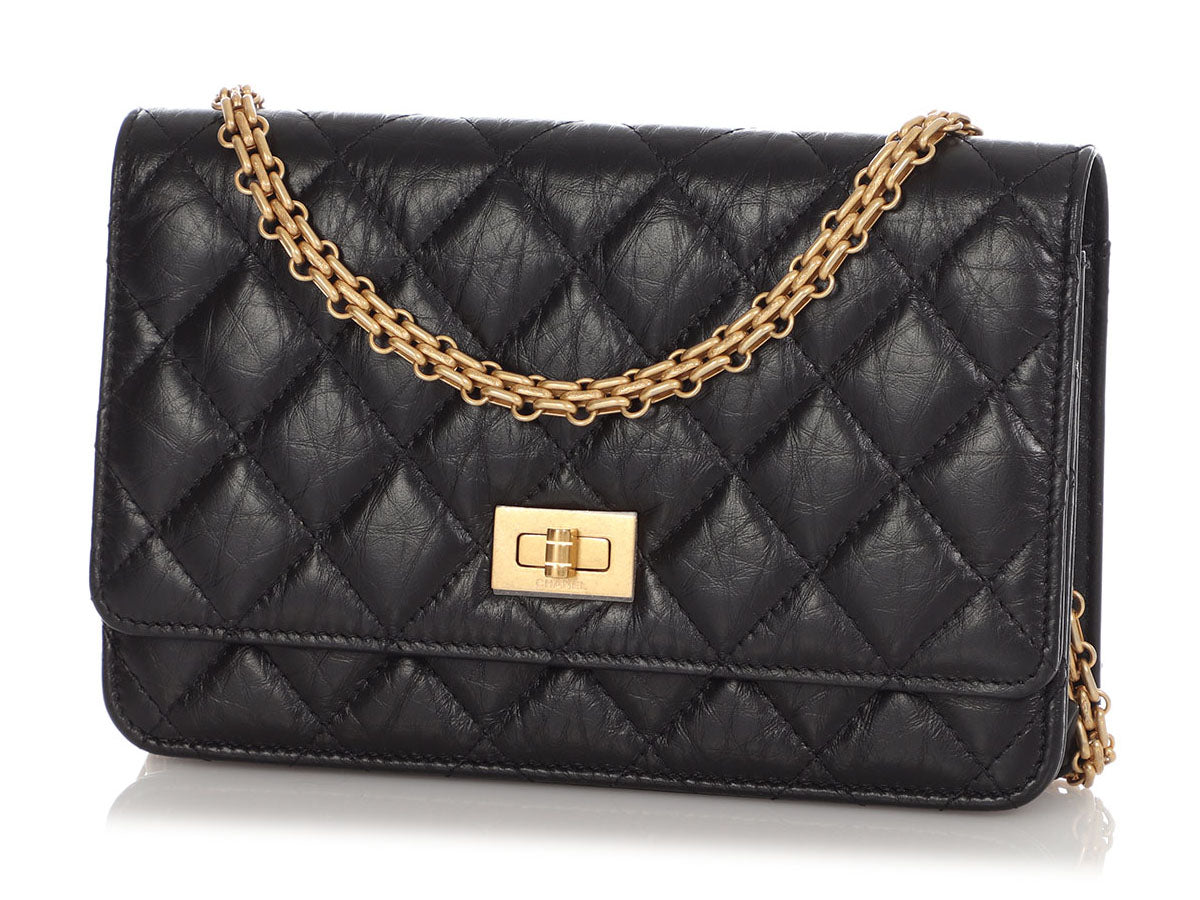 Chanel Black Distressed Leather Reissue Wallet on Chain WOC