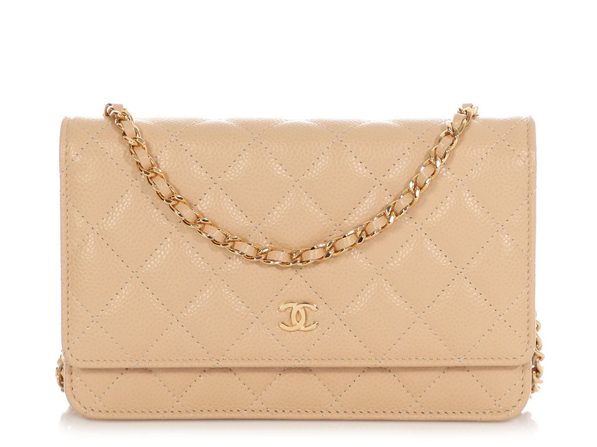 Chanel Beige Quilted Caviar Wallet on Chain WOC