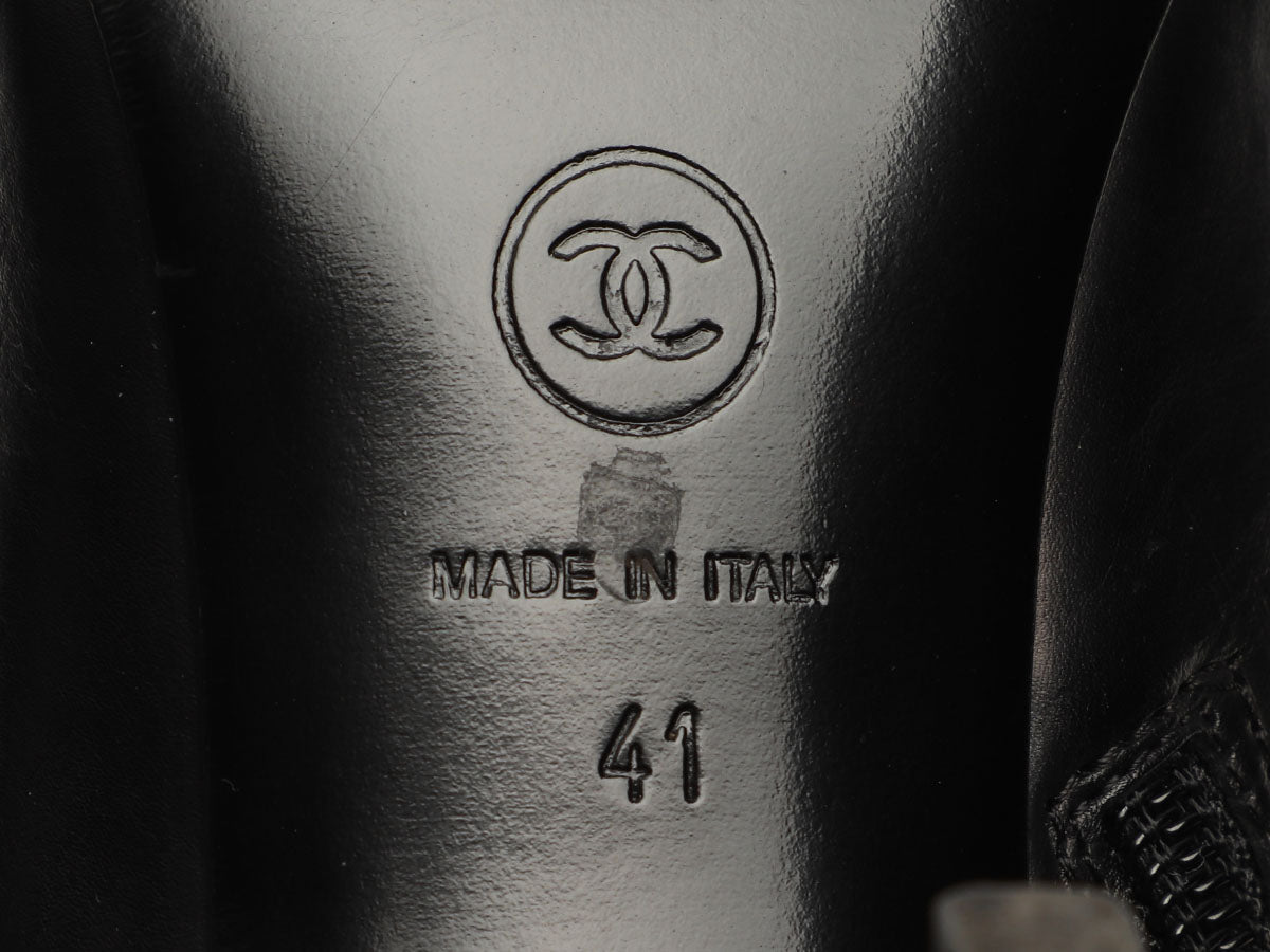 Chanel Black Metal Capped-Toe Booties