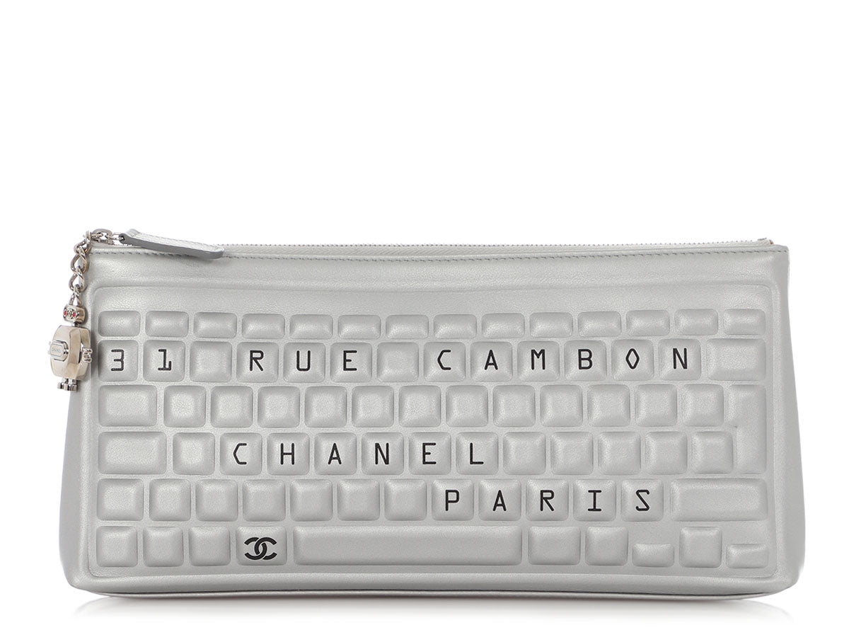 Chanel LE Silver Quilted Calfskin Keyboard Clutch