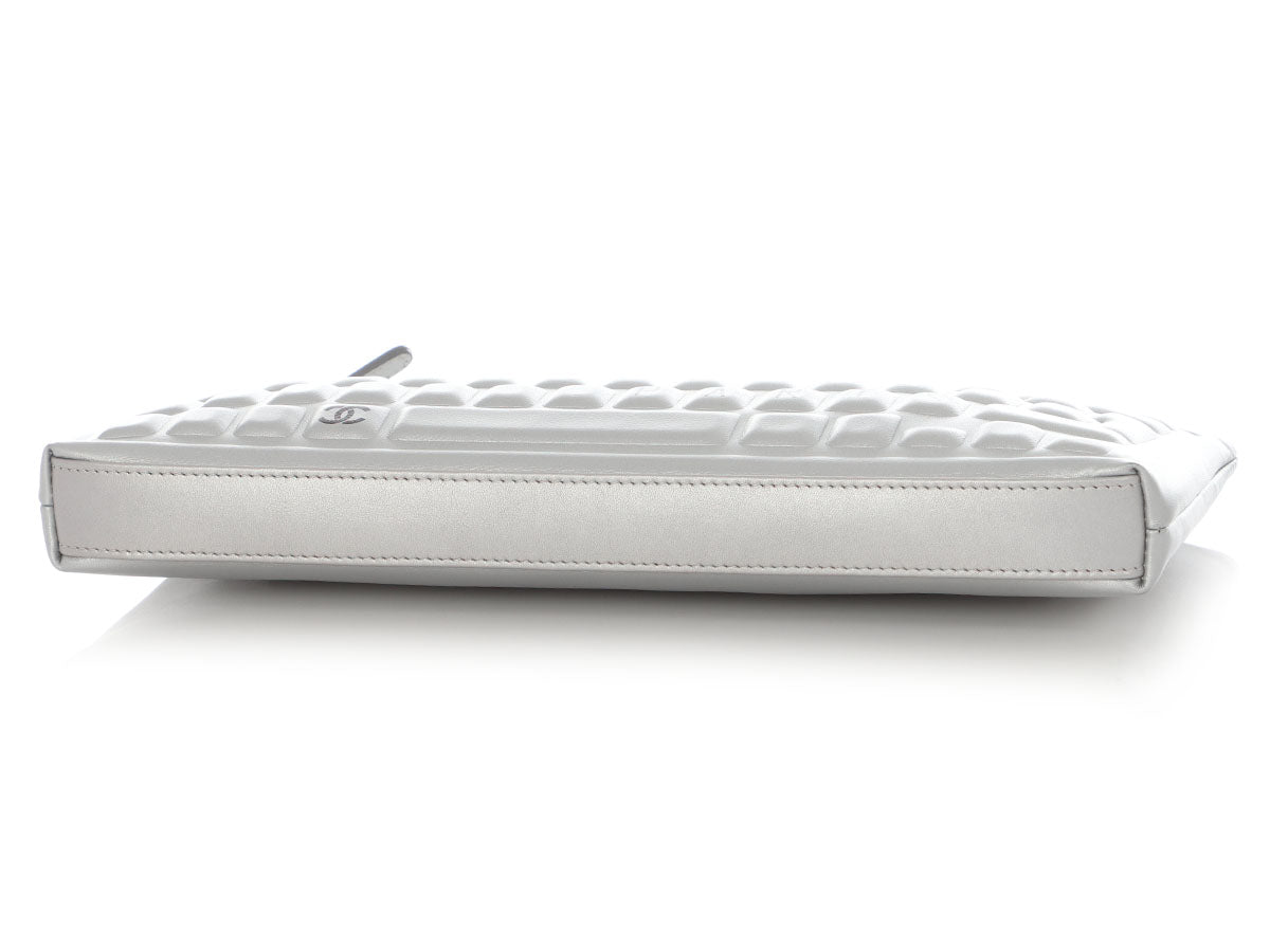 Chanel LE Silver Quilted Calfskin Keyboard Clutch