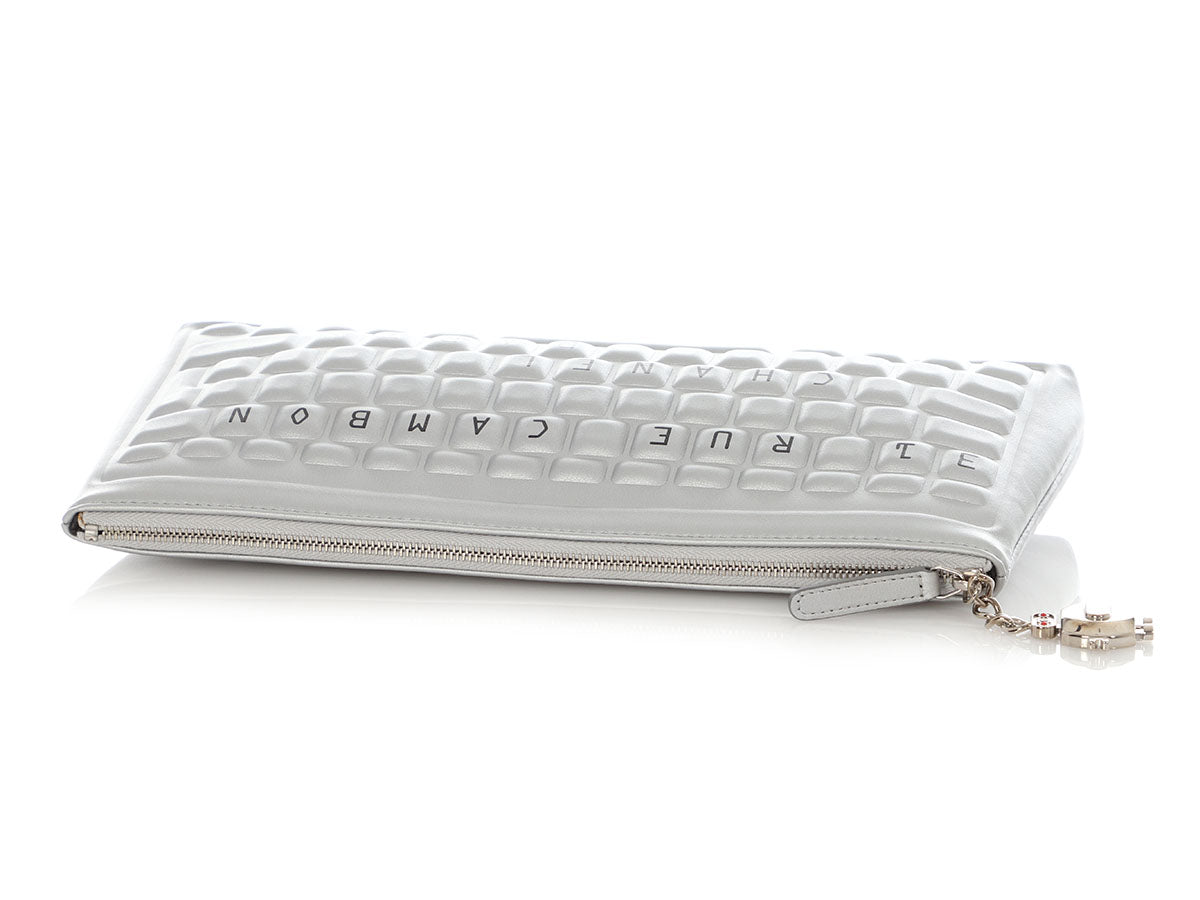 Chanel LE Silver Quilted Calfskin Keyboard Clutch