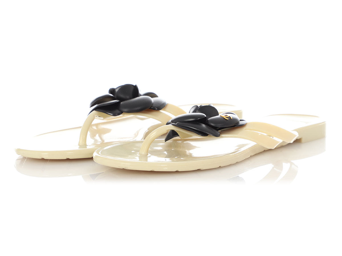 Chanel Cream Jelly Camellia Flower Thong Sandals