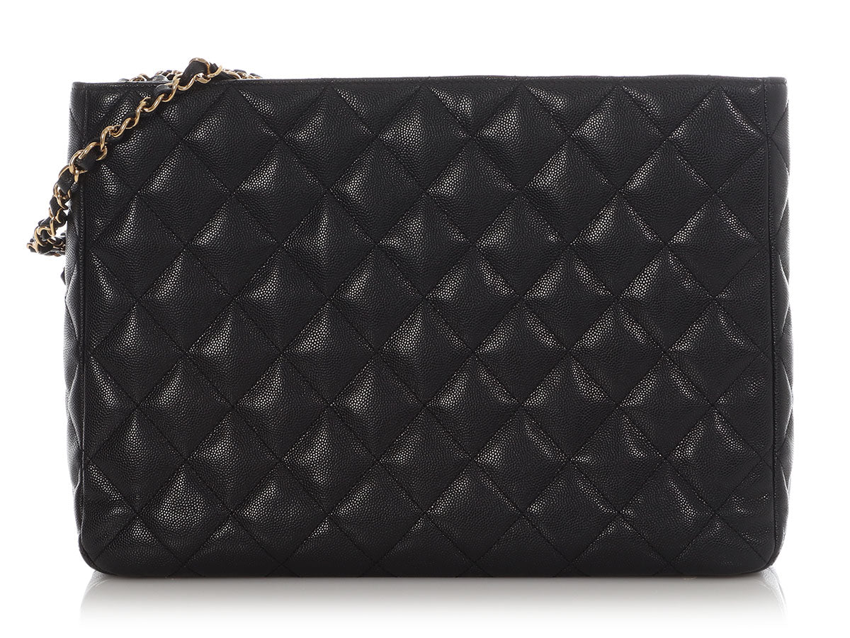 Chanel Small Black Quilted Soft Caviar Coco First Shopping Tote
