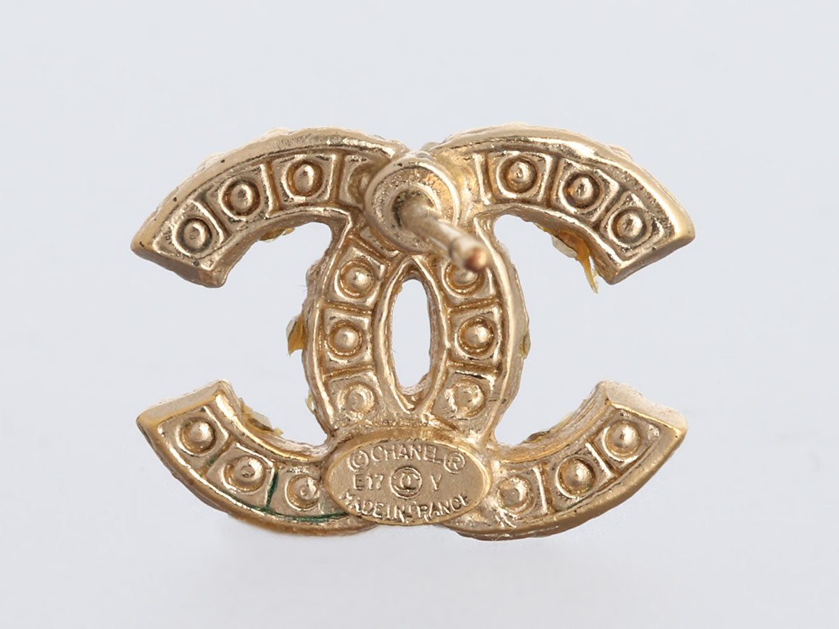 Chanel Small Pearl Logo Pierced Earrings