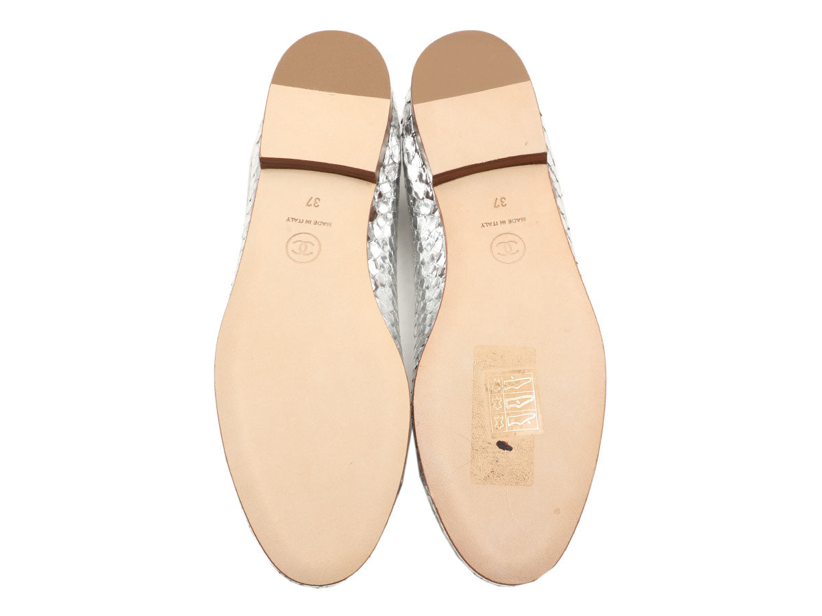 Chanel Silver Mirror Effect Python Ballet Flats