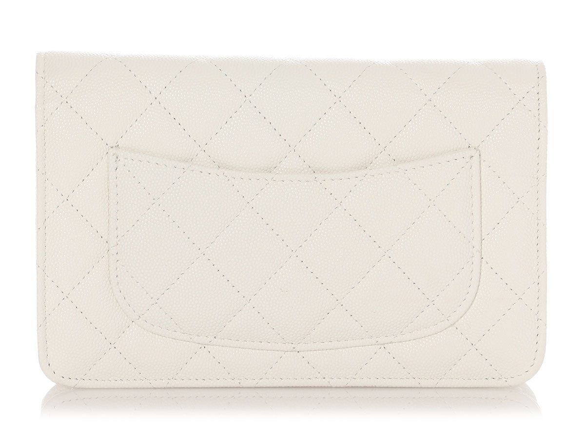 Chanel White Quilted Caviar Wallet on Chain WOC