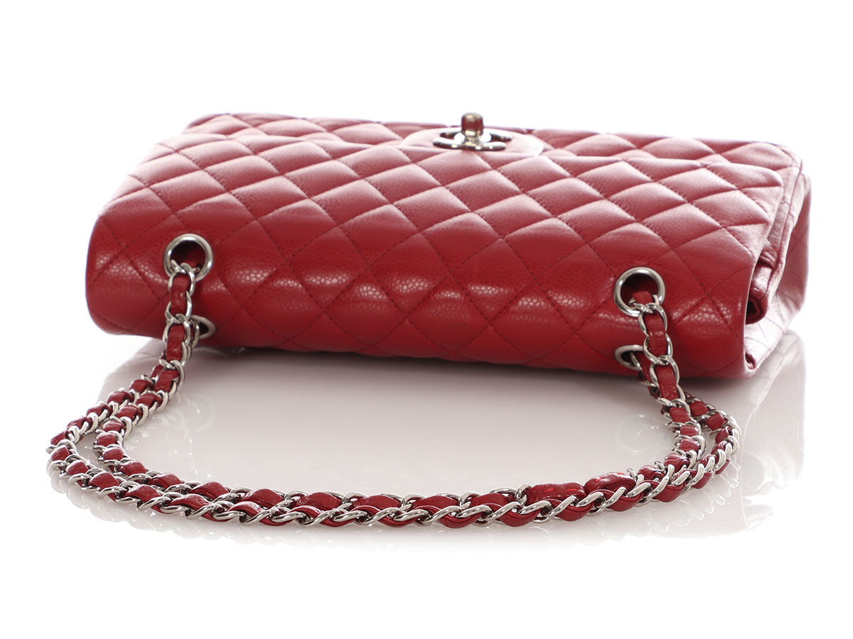 Chanel Medium/Large Red Quilted Caviar Classic Double Flap