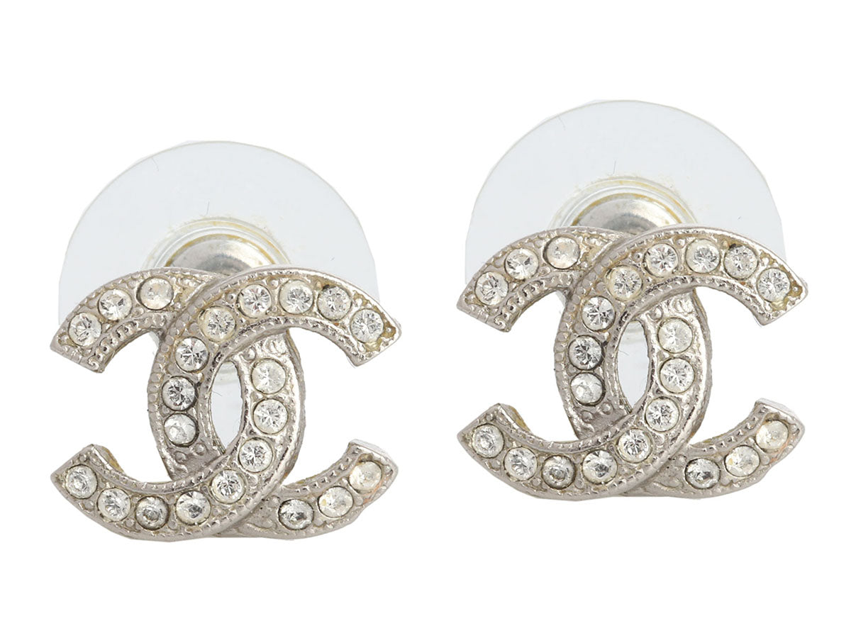Chanel Small Classic Crystal Logo Stud Pierced Earrings
