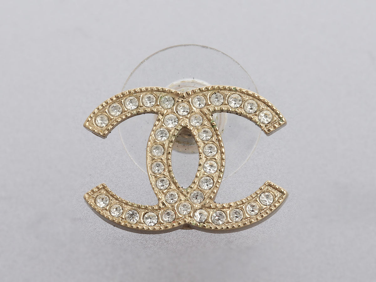 Chanel Medium Crystal Logo Pierced Earrings