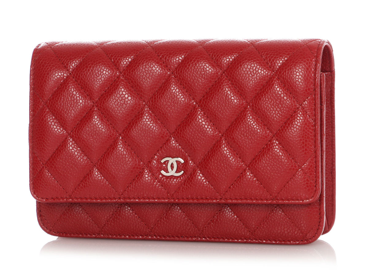 Chanel Red Quilted Caviar Wallet On Chain WOC