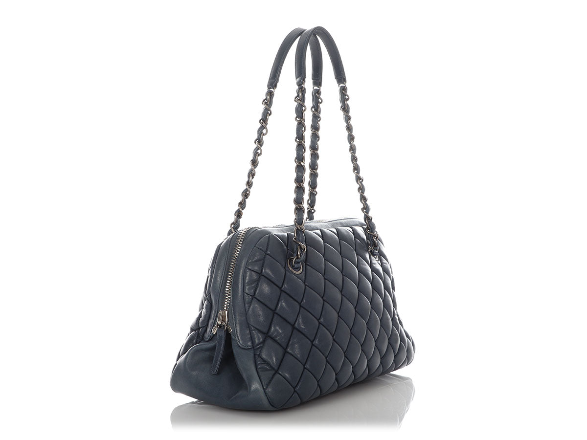 Chanel Dark Grey Blue Quilted Lambskin Bowler Bag