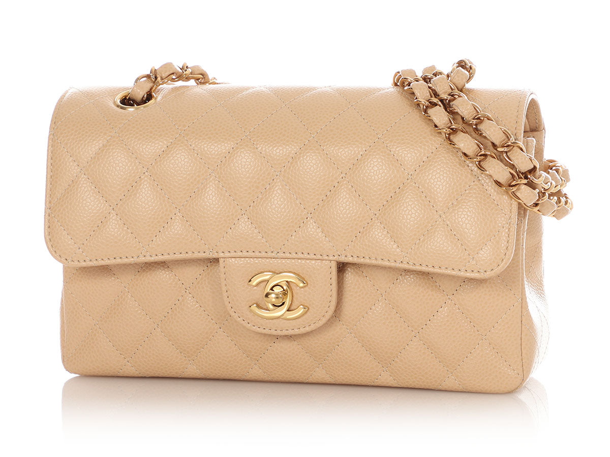 Chanel Small Beige Claire Quilted Caviar Classic Double Flap