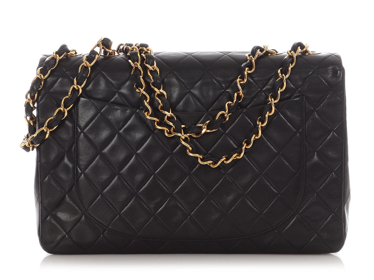 Chanel Vintage XL Jumbo Black Quilted Lambskin Classic Single Flap