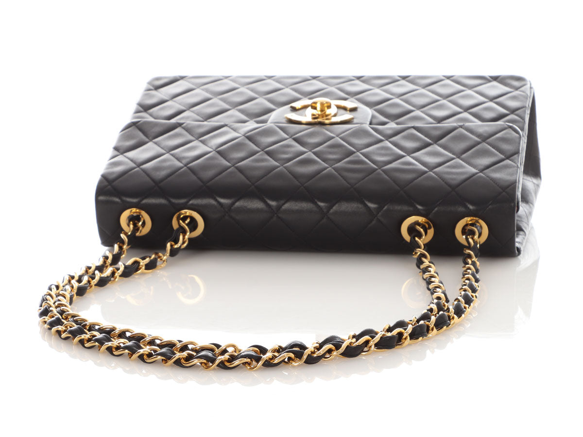 Chanel Vintage XL Jumbo Black Quilted Lambskin Classic Single Flap