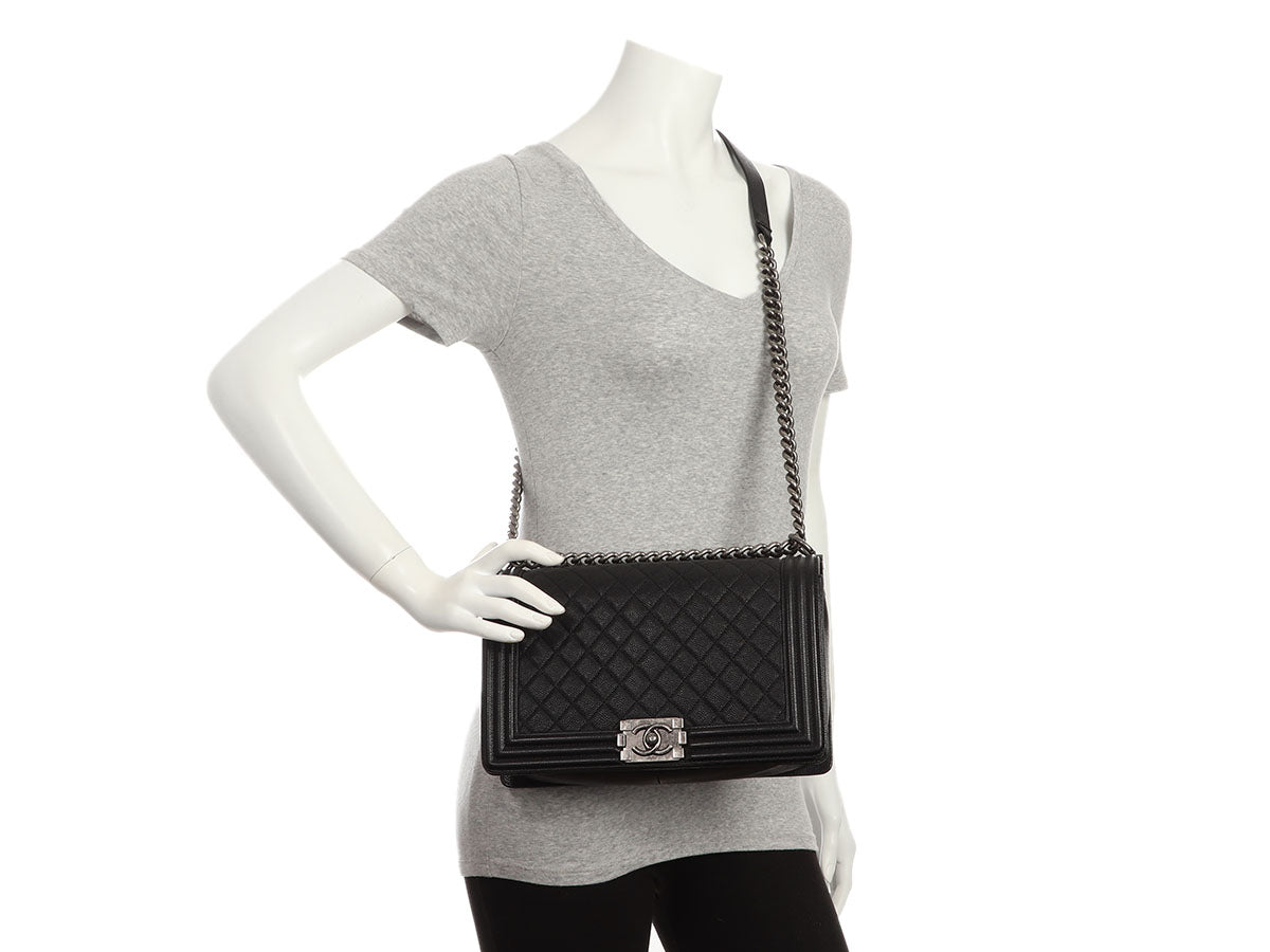 Chanel New Medium Black Quilted Caviar Boy Bag