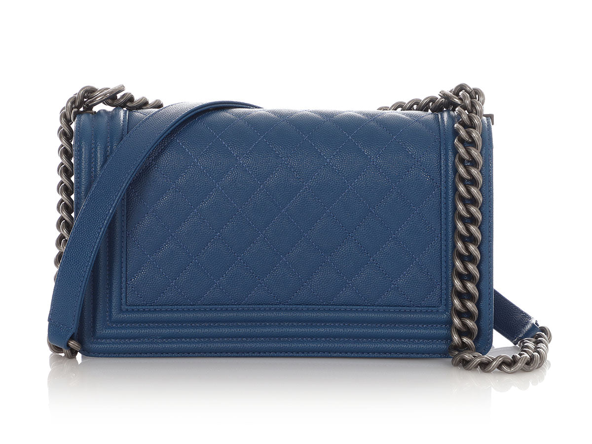 Chanel Old Medium Blue Quilted Caviar Boy Bag