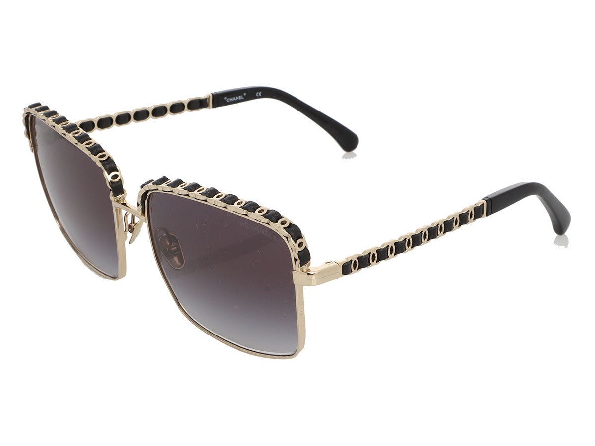 Chanel Gold and Leather CC Sunglasses