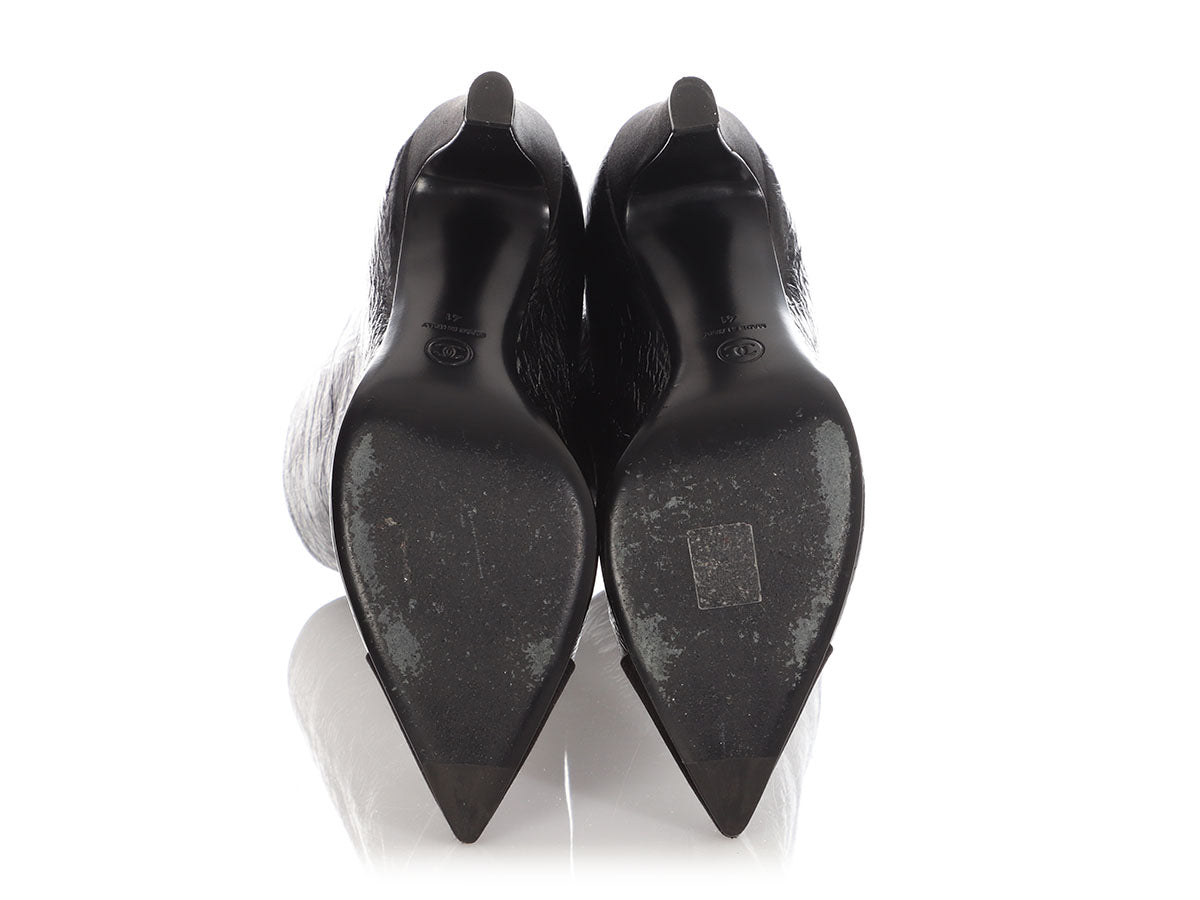 Chanel Black Crinkled Patent Gabrielle Cap Toe Boots