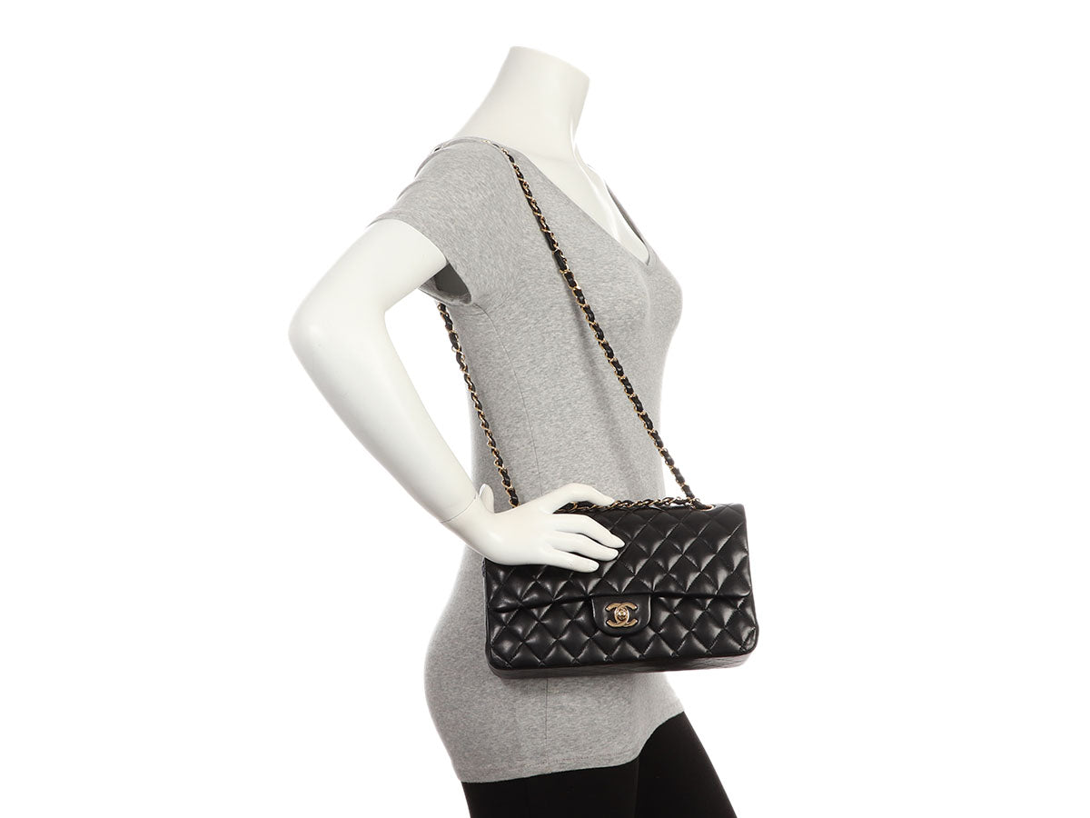 Chanel Medium/Large Black Quilted Lambskin Classic Double Flap