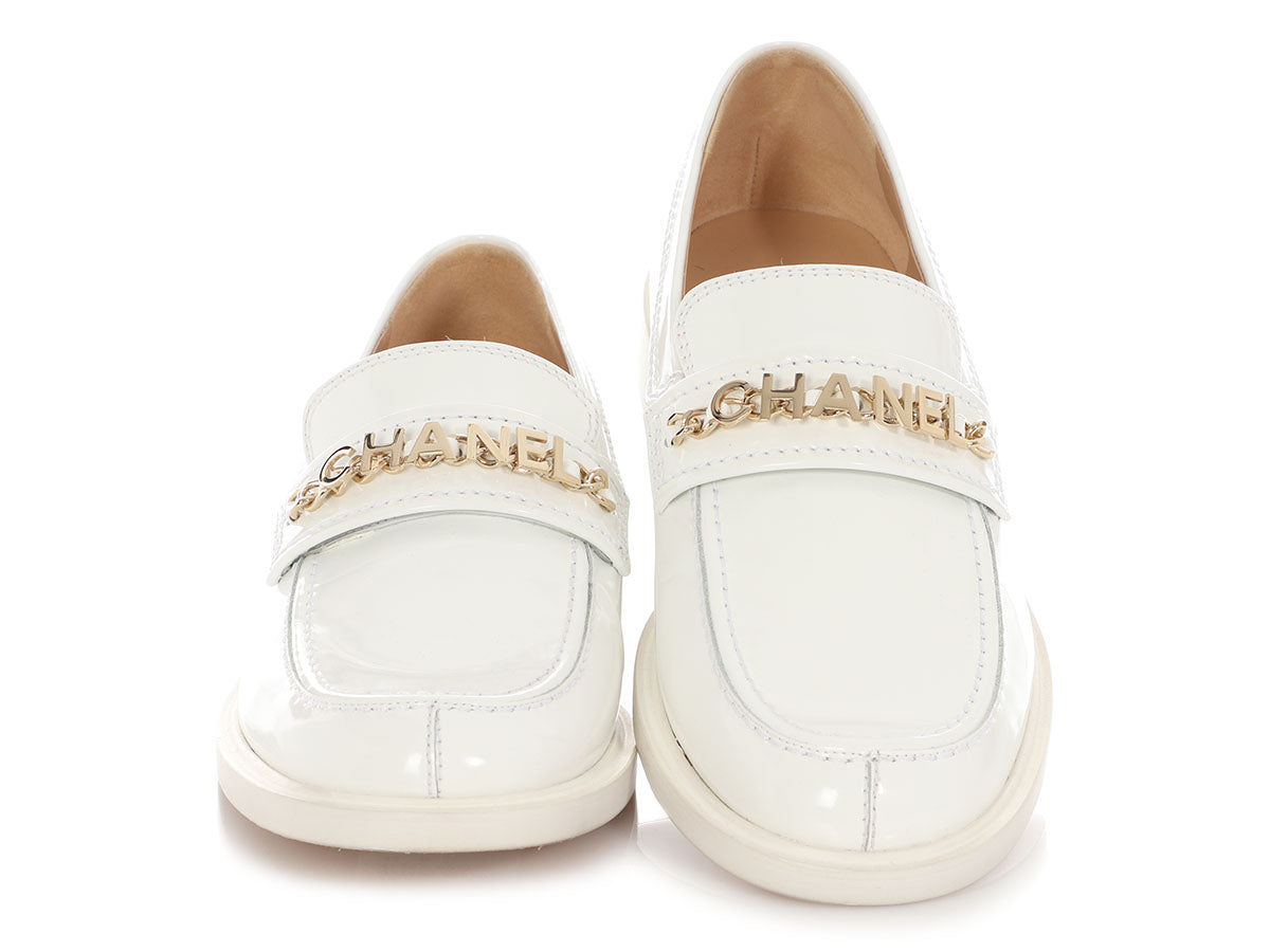 Chanel White Shiny Calfskin Loafers