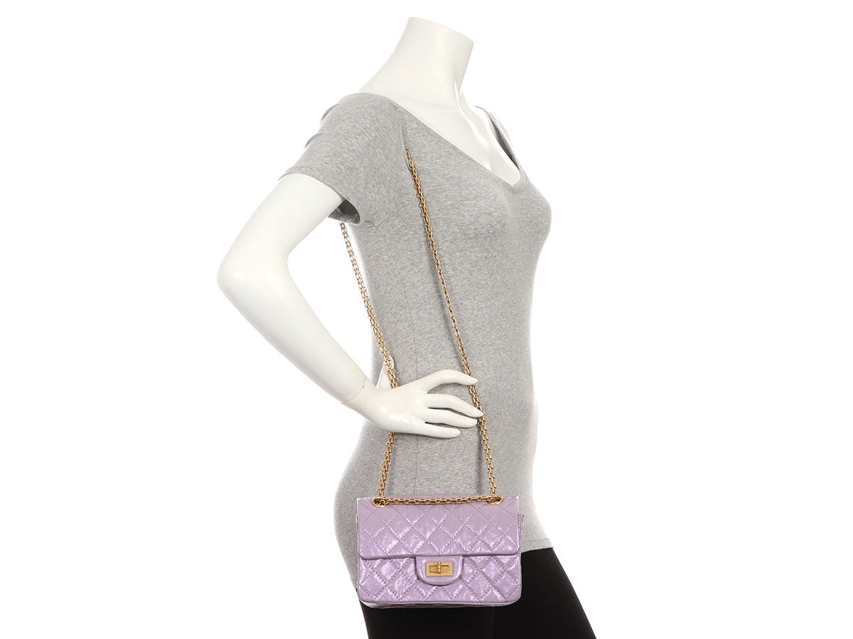 Chanel Mini Glittered Lilac Quilted Aged Calfskin Reissue