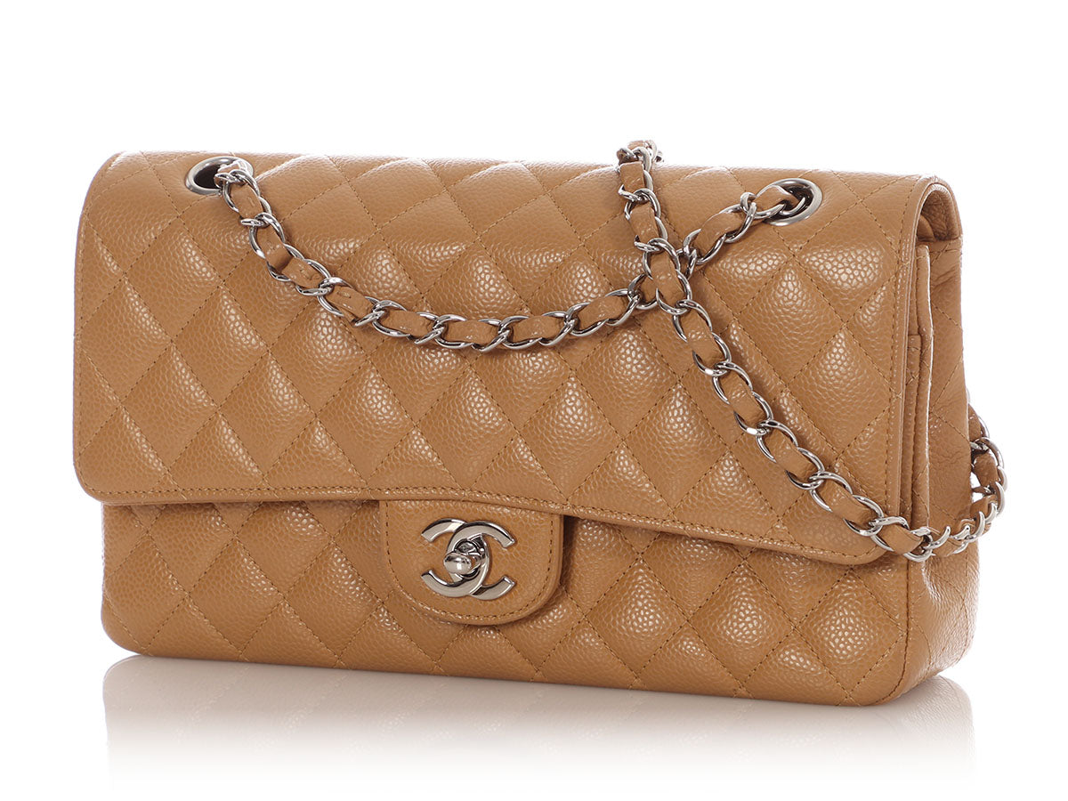 Chanel Medium/Large Dark Beige Quilted Caviar Classic Double Flap