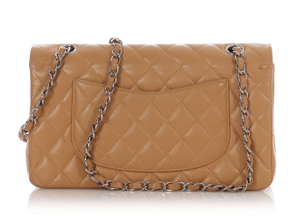 Chanel Medium/Large Dark Beige Quilted Caviar Classic Double Flap