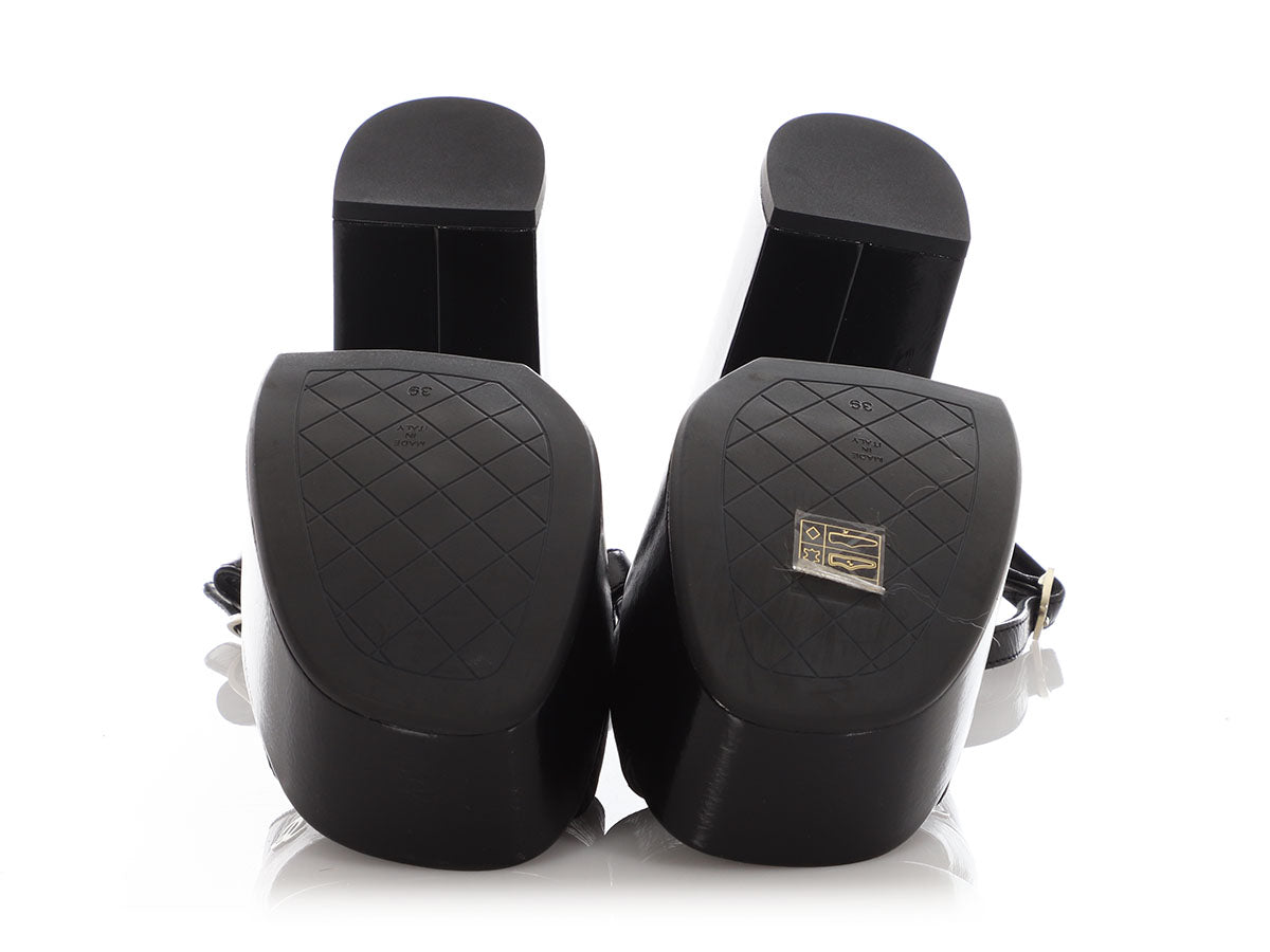 Chanel Black Patent Platform Sandals