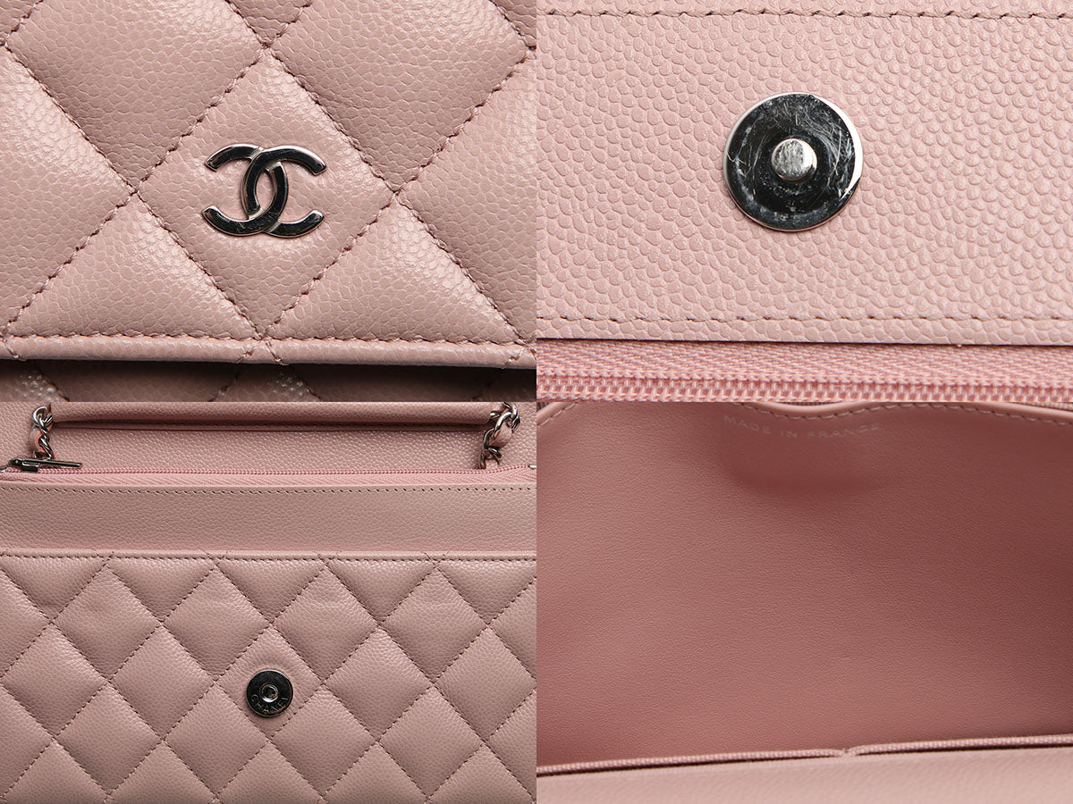 Chanel Light Pink Quilted Caviar Wallet on Chain WOC