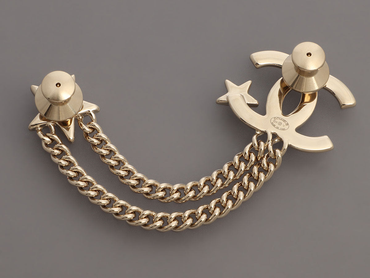 Chanel Crystal CC Star Double Chain Brooch