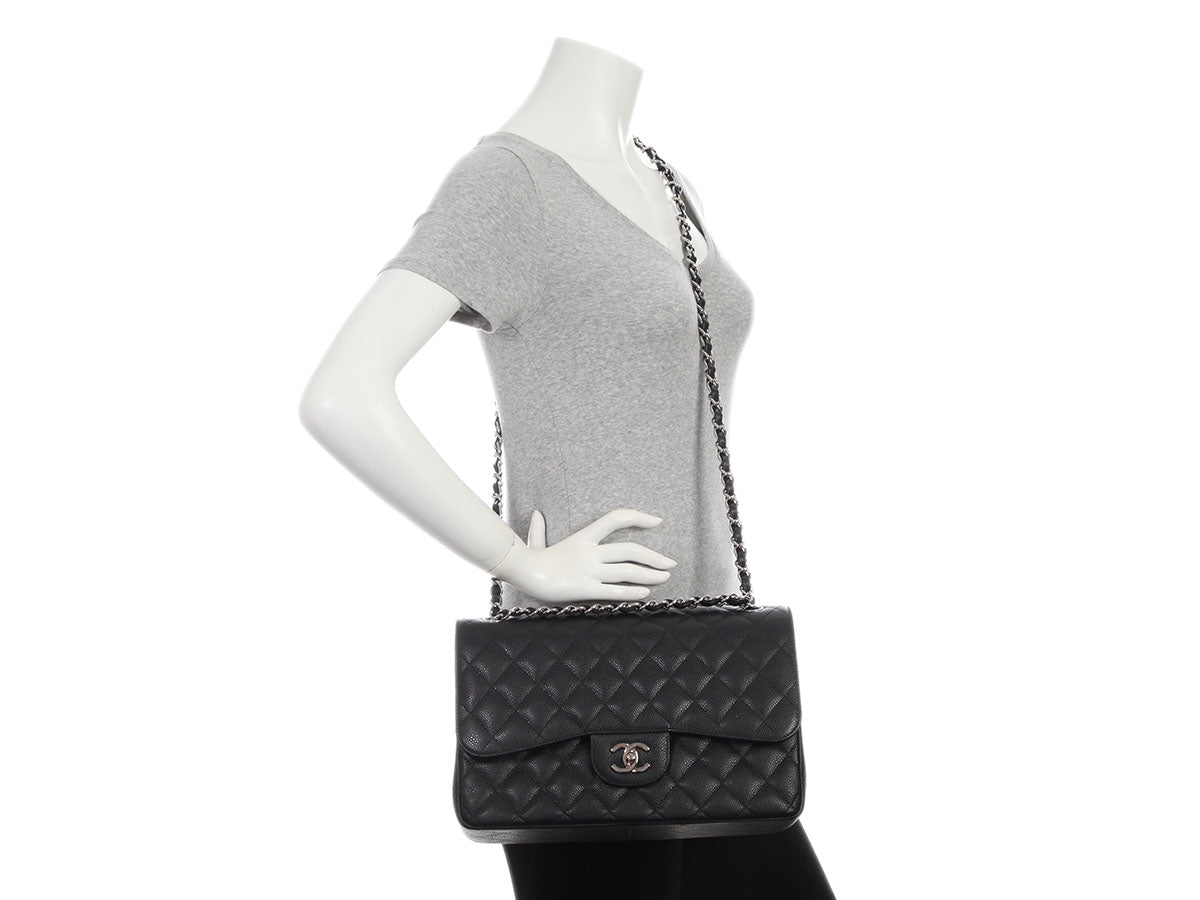 Chanel Jumbo Black Quilted Caviar Classic Double Flap