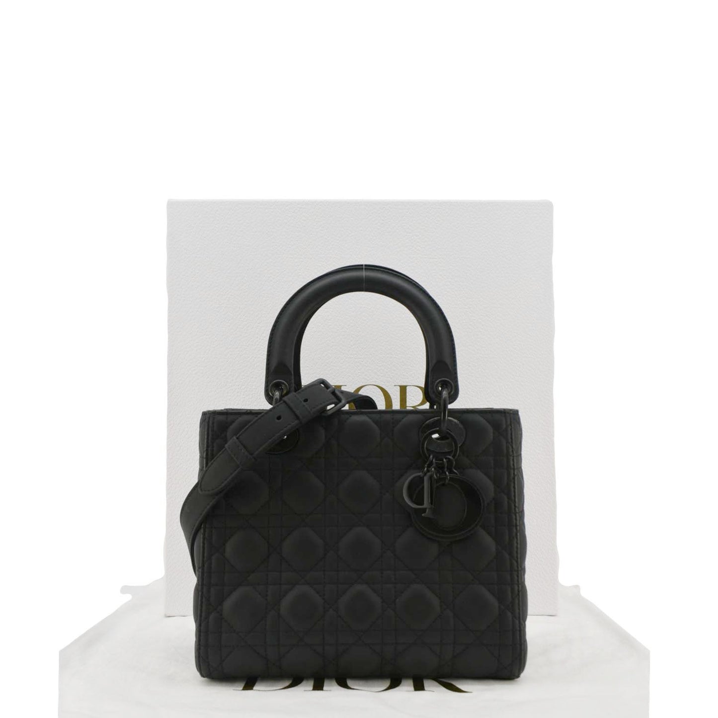 CHRISTIAN DIOR Lady Dior Ultra Matte Cannage Calfskin Leather Shoulder Bag Black
