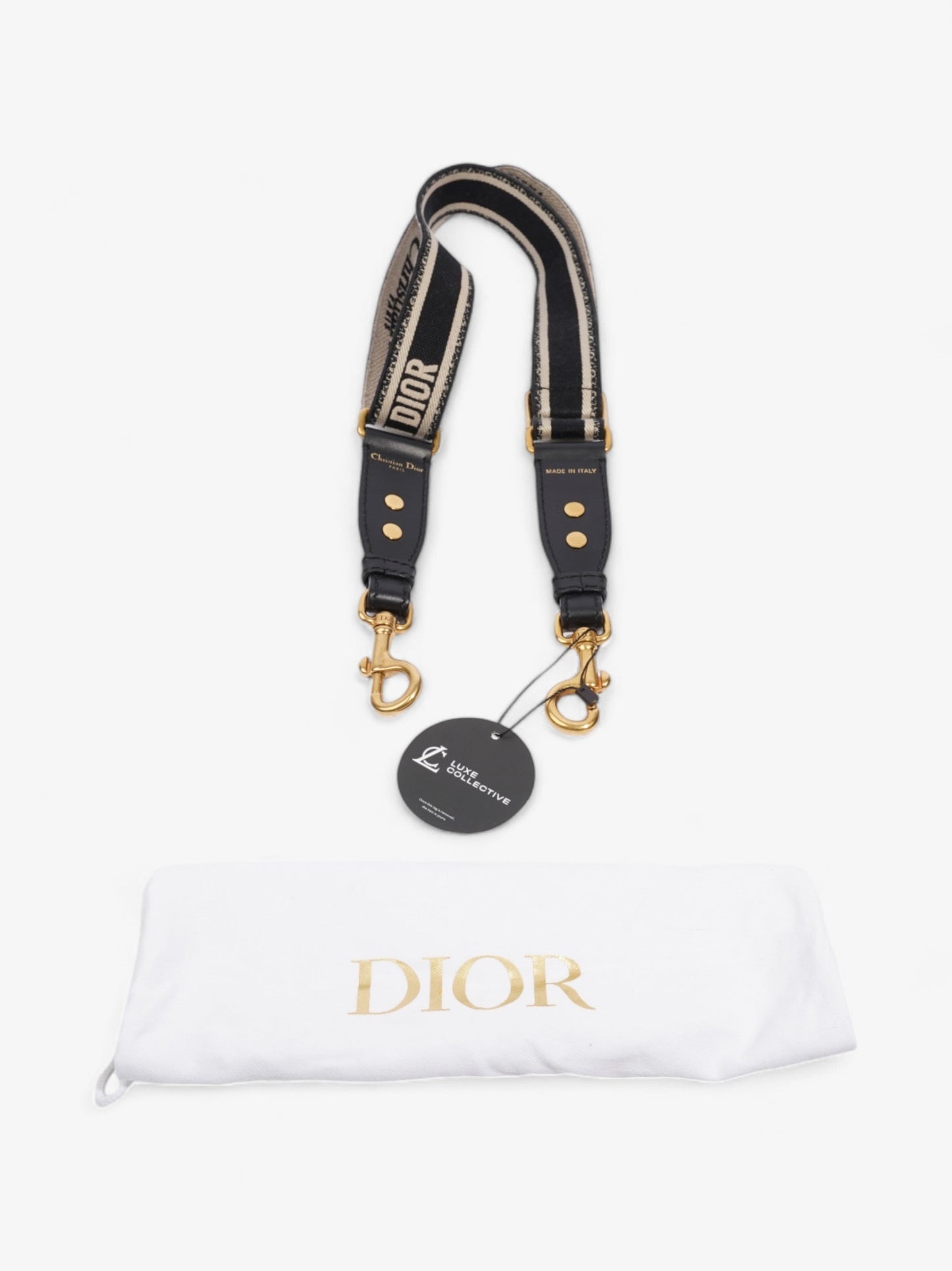 Christian Dior Adjustable Shoulder Strap with Ring Black Oblique Cotton