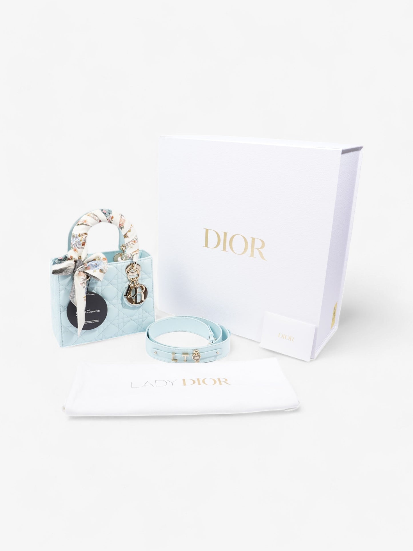Christian Dior Lady Dior Pale Blue Lambskin Leather Small