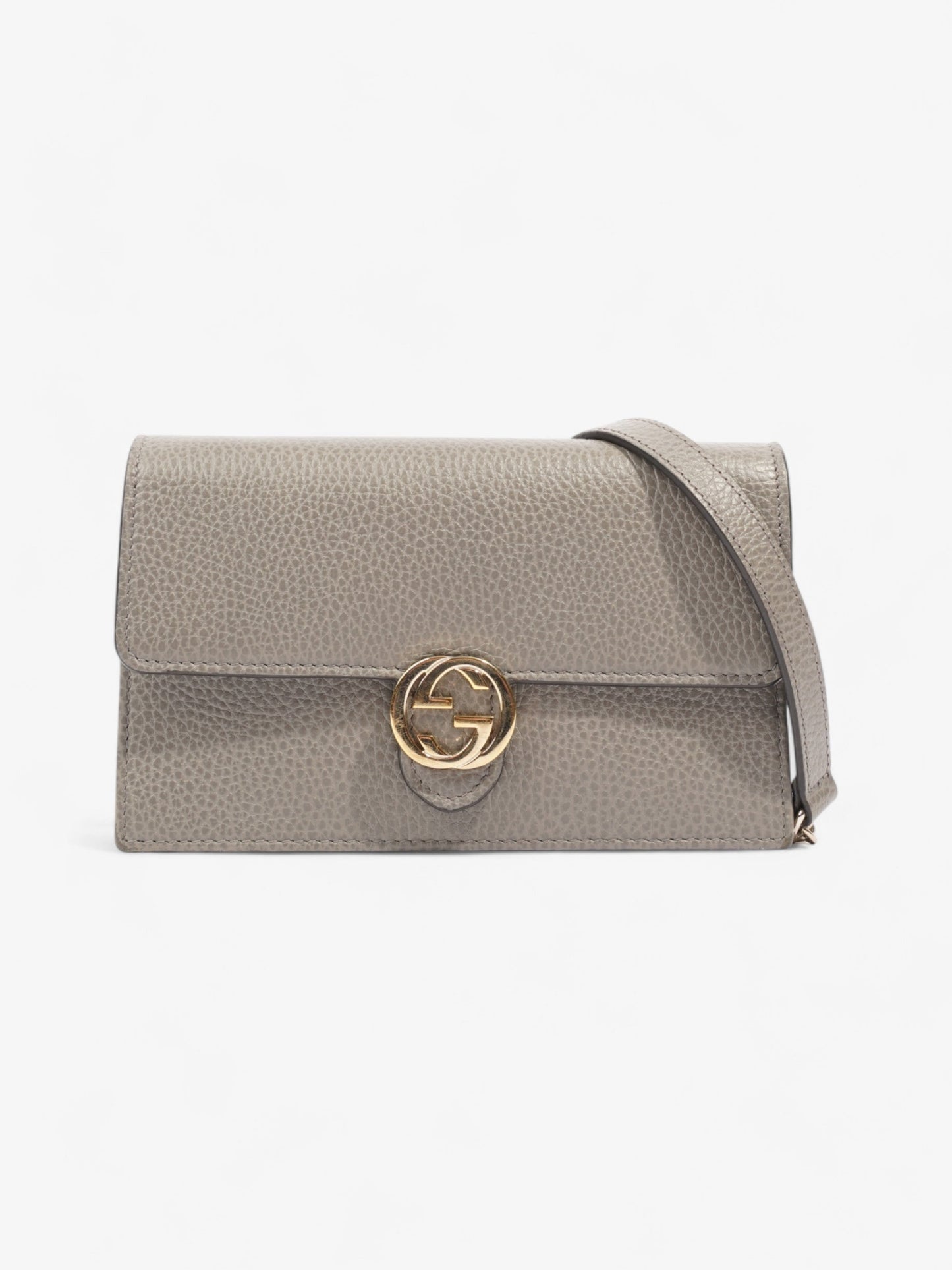 Gucci Dollar Interlocking G Chain Wallet Grey Calfskin Leather