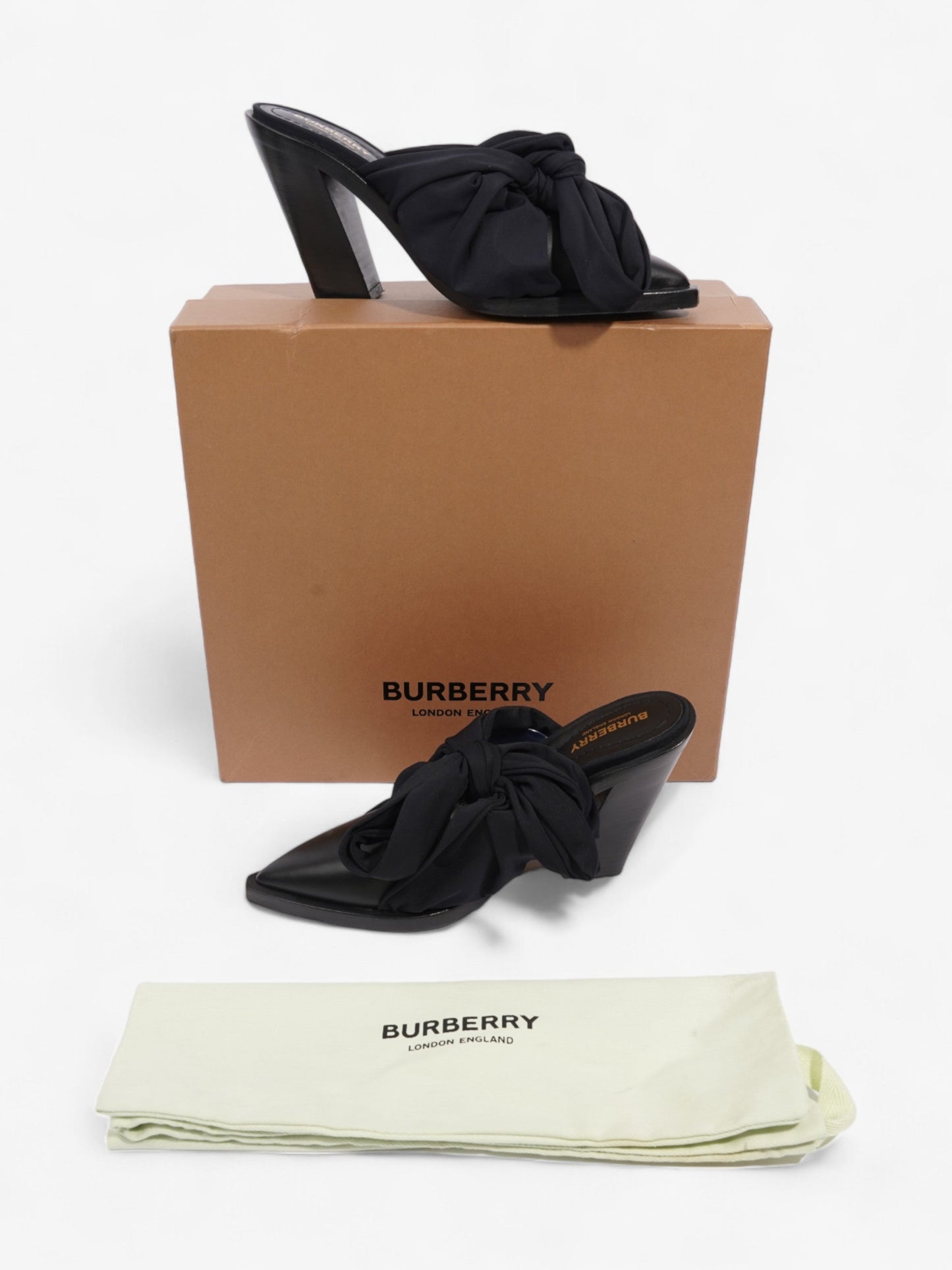 Burberry Tillington Ankle-Wrap Point-Toe Mules 75mm Black Leather EU 37 UK 4
