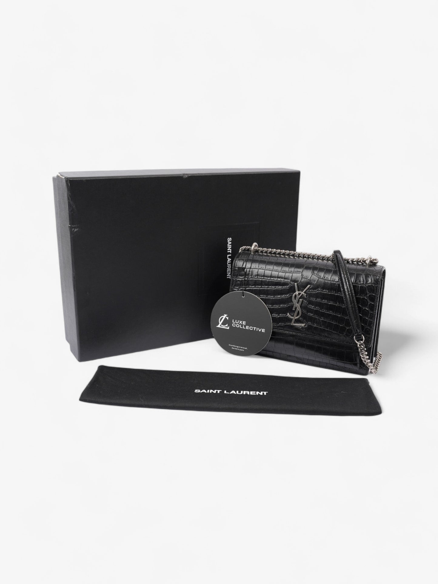 Saint Laurent Sunset Black Embossed Leather Medium