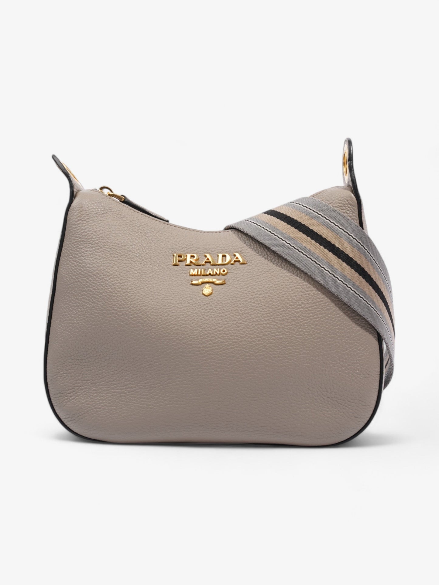 Prada Zipped Hobo Taupe Calfskin Leather