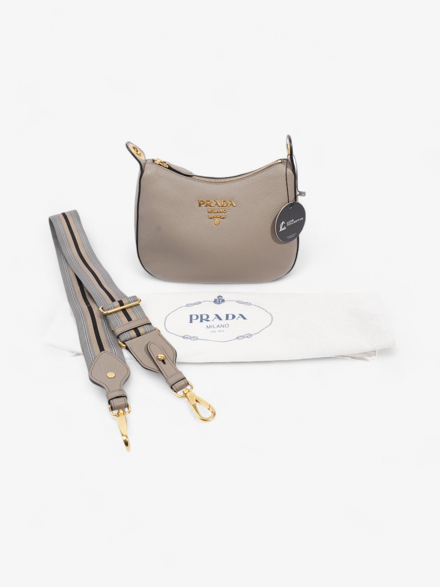 Prada Zipped Hobo Taupe Calfskin Leather