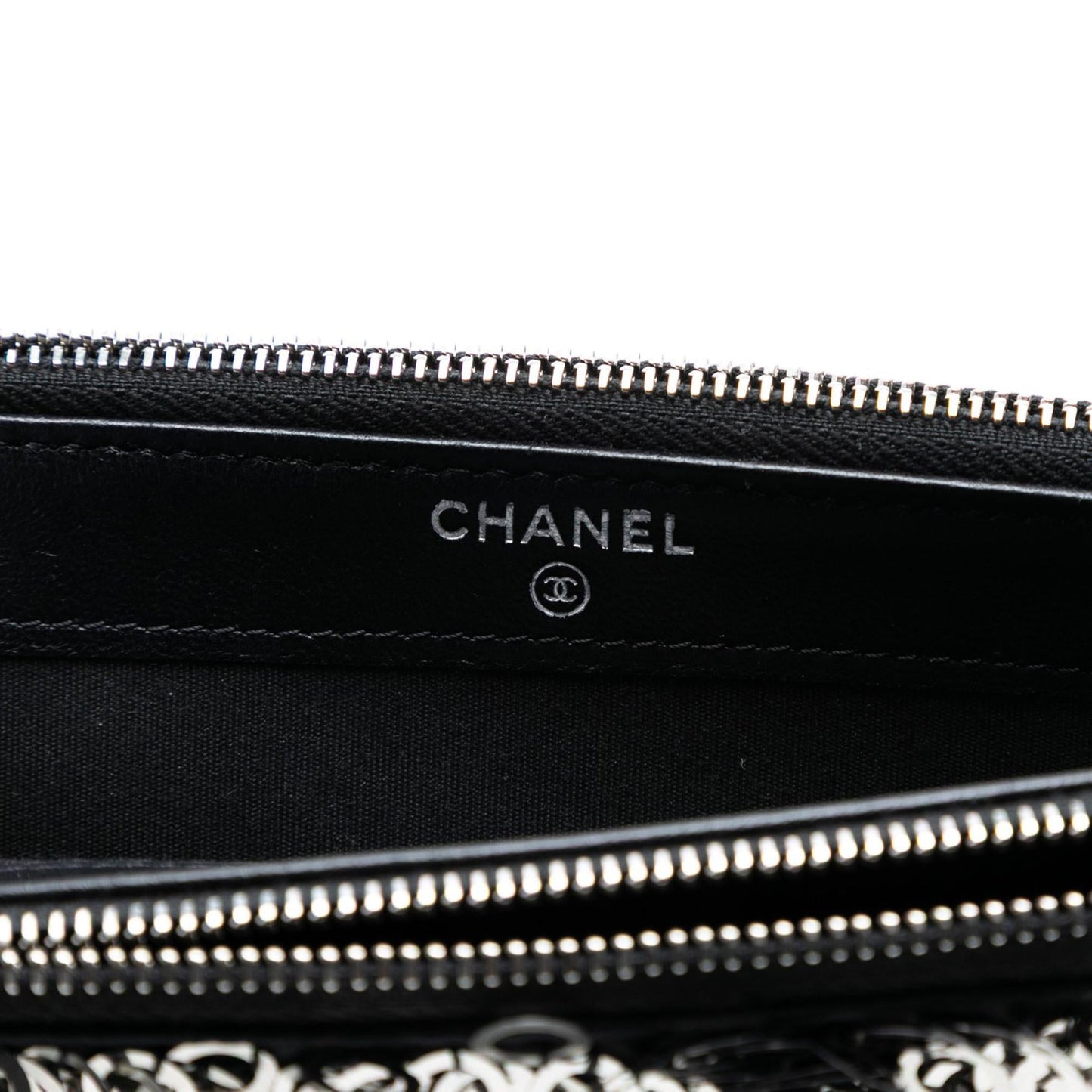 Chanel CC Calfskin and Sequin Double Zip Wallet on Chain