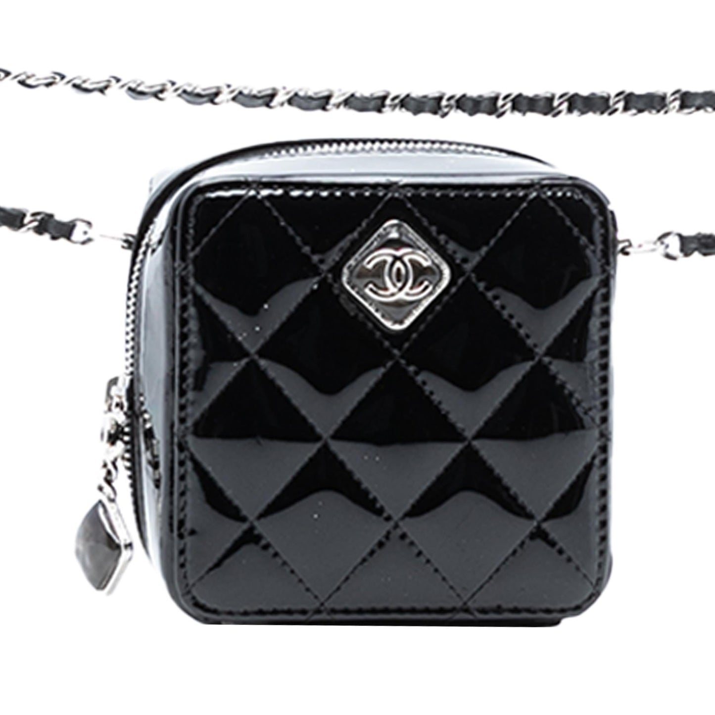 Chanel CC Quilted Patent Diamond Resin Clutch With Chain