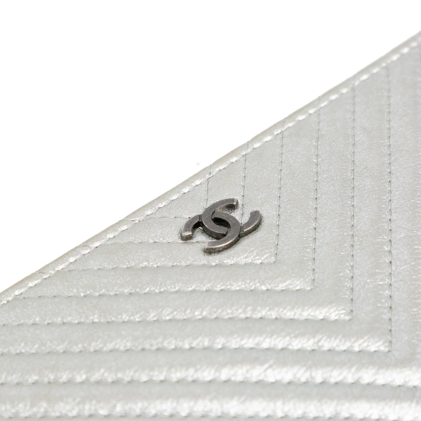 Chanel Medium Metallic Chevron Calfskin O Case Clutch