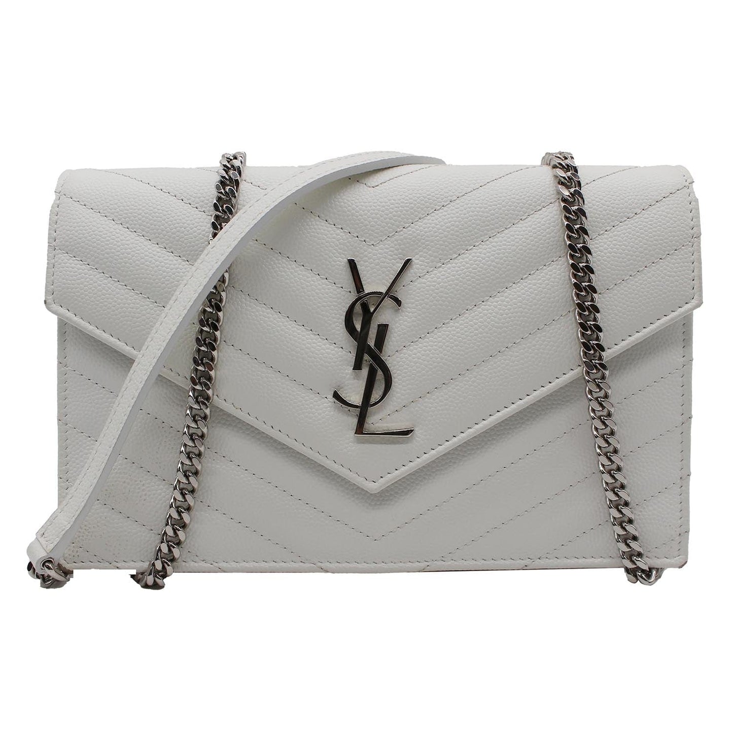 YVES SAINT LAURENT Monogram Grain De Poudre Chain Wallet White