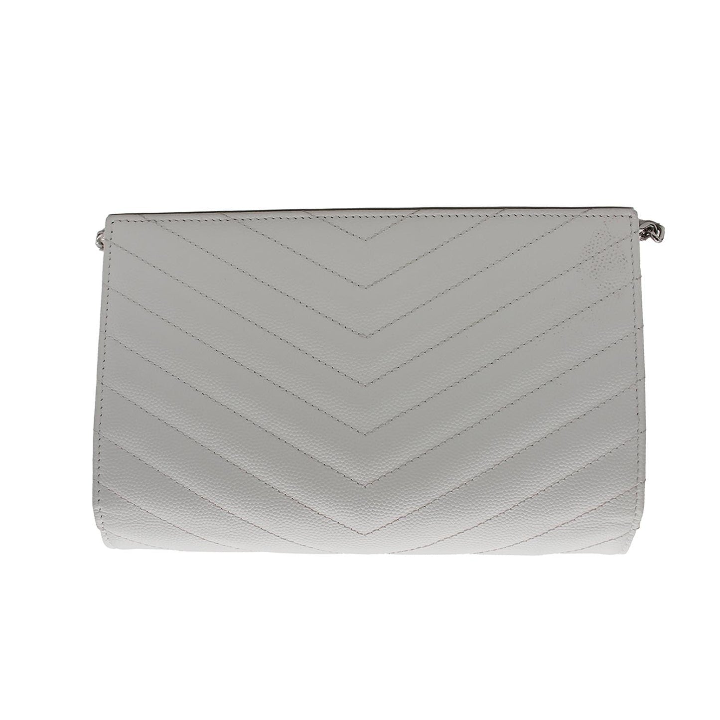 YVES SAINT LAURENT Monogram Grain De Poudre Chain Wallet White