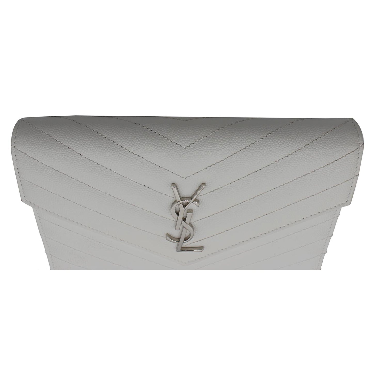 YVES SAINT LAURENT Monogram Grain De Poudre Chain Wallet White