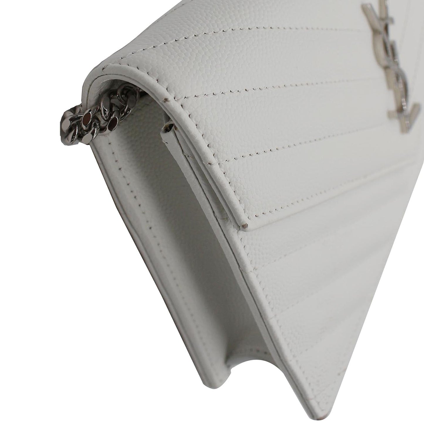 YVES SAINT LAURENT Monogram Grain De Poudre Chain Wallet White
